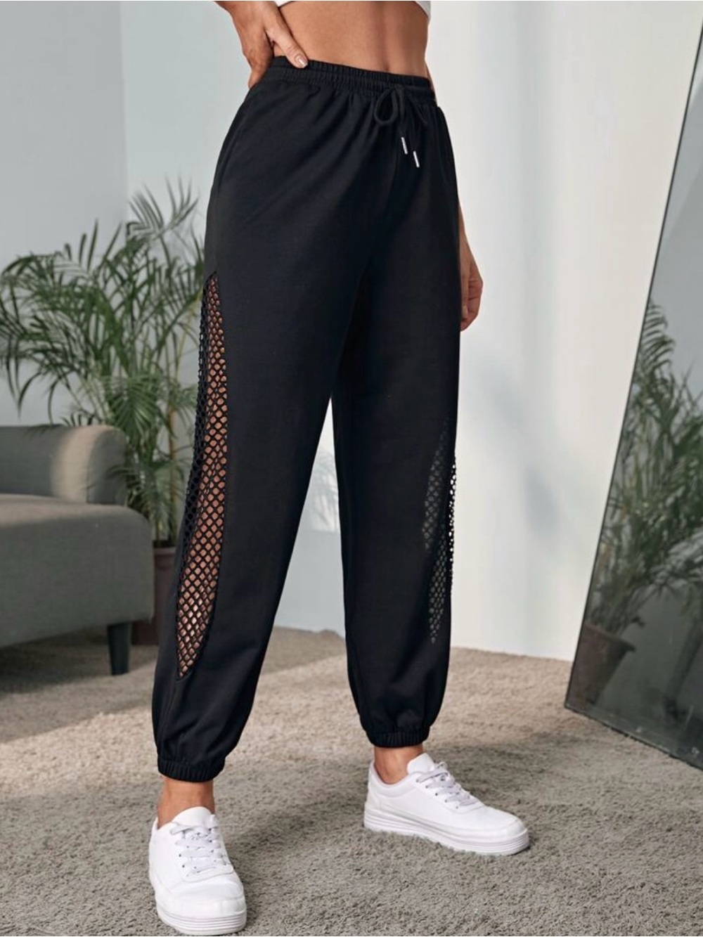 Women’s Black Mesh Insert Jogger Pants